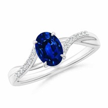 ANGARA Oval Blue Sapphire Split Shank Ring with Diamond Accents - £2,052.93 GBP