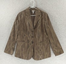 Chicos Snakeskin Jacket Blazer Sz 1 Snake Faux Button Tan Small Black An... - £19.37 GBP