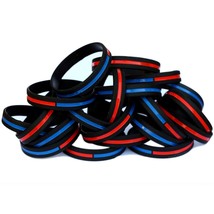 Twenty Child Size Combined Thin Red and Thin Blue Line Wristband - £15.73 GBP