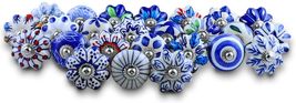 Set of 25 Blue and White Hand Painted Ceramic Pumpkin knobs USA SELLER - £19.92 GBP
