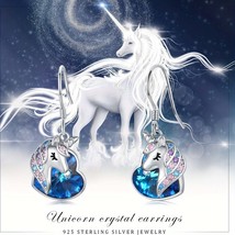 925 Sterling Silver Unicorn Earrings with Blue Crystal - $63.85