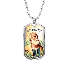 Express Your Love Gifts St. Peter Catholic Necklace Engraved 18k Gold Dog Tag w  - £55.35 GBP