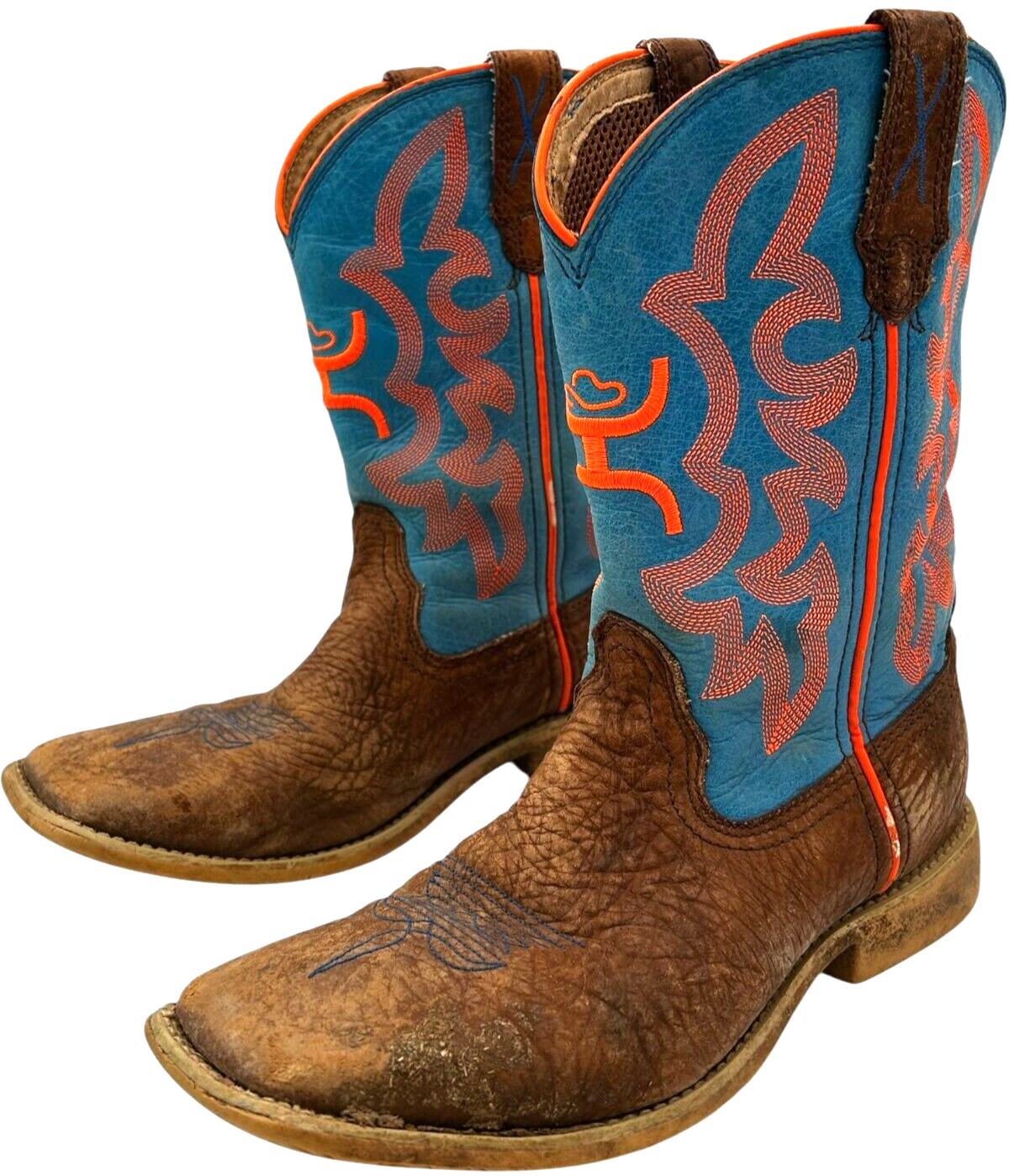 Twisted X Hooey Kids Brown/Blue Leather Boot w/Orange Stitching YHY0001 size 3M Item image 6