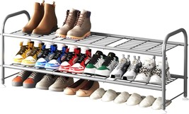 Linzinar Shoe Rack 2 Tier Storage Organizer For Closet Entryway Metal Grey - $39.99