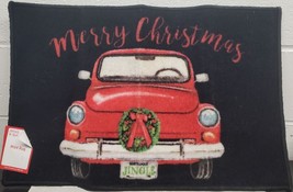 Printed Kitchen Rug (nonskid)(17&quot;x27&quot;) RED TRUCK, MERRY CHRISTMAS ON BLA... - £14.23 GBP