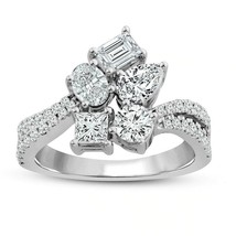 2Ct LC Moissanite Cluster Engagement Promise Ring 14K White Gold Plated Xmas - £61.30 GBP