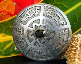 Vintage Ecuador 900 Silver Gemstone Pendant Brooch Animal Petroglyphs - $64.95