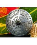 Vintage Ecuador 900 Silver Gemstone Pendant Brooch Animal Petroglyphs - $64.95