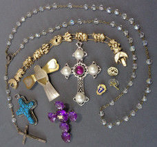 Vintage Christian Jewelry Lot Cross Angel Rosary Noahs Ark Bracelet Pendant Pin - £23.69 GBP