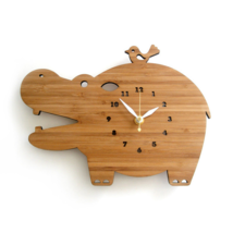 Eco-Friendly Bamboo Hippo Wall Clock-Sustainable, Home Decor for Green L... - $49.00