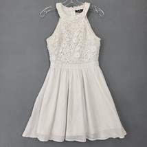 Lulus Women Dress Size S White Midi Lace Chic Empress Neck Fit Flare Sleeveless - £12.23 GBP