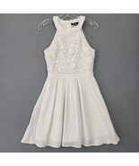 Lulus Women Dress Size S White Midi Lace Chic Empress Neck Fit Flare Sleeveless - £12.21 GBP