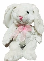 Easter Bunny Rabbit 12” White Plush Pink Sewn Nose Pink Bow - £18.00 GBP