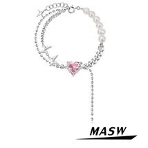 Modern Jewelry Pink AAA Zircon Heart Charm Bracelet New Trend High Quali... - £27.31 GBP