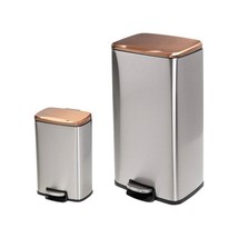 Set of 2 Stainless Steel Gold Bronze Copper Top Step On Trash Can - £155.92 GBP