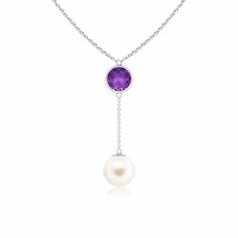 ANGARA Freshwater Pearl &amp; Amethyst Lariat Necklace in 14K Solid Gold - £359.92 GBP