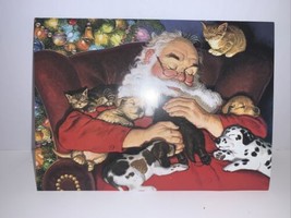 Vintage Christmas Greeting Card UNUSED Tom Newsom Cats Kitten Puppies Dogs - £5.42 GBP