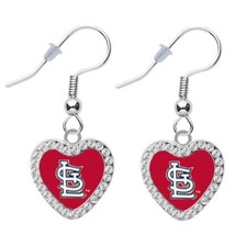 St Louis Cardinals Crystal Heart Earrings Pierced - $19.75