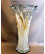  Hand Blown 11&quot; White/Brown Swirl Art Glass Vase - £46.32 GBP