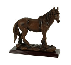 Scratch &amp; Dent Brown Feathered Foot Standing Horse Statue On Wood Base - £16.04 GBP