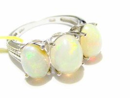 Ethiopian Welo Opal Oval 3 Stone Ring, Platinum / 925 Silver, Size 6, 3.40(Tcw) - £79.11 GBP