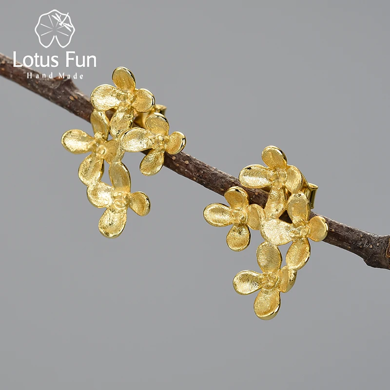 Unusual Luxury Osmanthus Flowers Stud Earrings for Women Real 925 Sterling Silve - £29.70 GBP