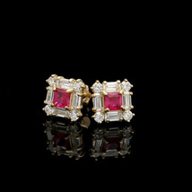 1CT Princesa Rubí Baguette Imitación Diamante Tuerca Pendientes 14K Amarillo Oro - £56.82 GBP
