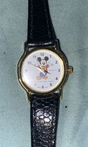 Disney Mickey Mouse Watch 7.5” Black Leather Adjustable Band Not Working - $7.60
