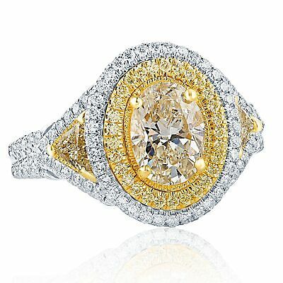 Primary image for GIA 2.16 TCW Oval Yellow Diamond Engagement Ring 18k White Gold