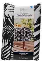 Palm Leaves Black on White PEVA Tablecloth 70&quot; Round PEVA Free Tropical ... - $10.88