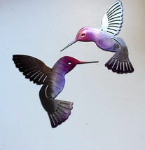 Hummingbird Pair (Left &amp; Right) - Metal Wall Art - Fuchsia Tainted 6&quot; x 6&quot; - £24.63 GBP
