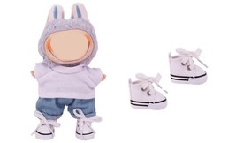 White Doll Sneakers for Labubu 17cm–Lace-Up Canvas Shoes (1 Pair) NO Dol... - $19.11 CAD