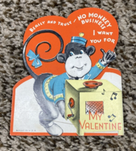 Vintage Valentines Day Card Monkey w Music Box No Monkey Business - $4.99