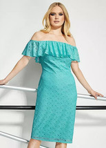 STAR Julien Macdonald Aqua Bardot Stretch Lace Dress  UK 10   (FMS3-1) - £24.44 GBP