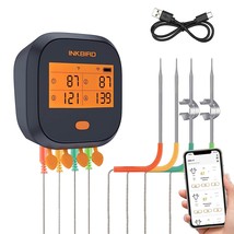Inkbird Wifi Grill Meat Thermometer Ibbq-4T With 4 Colored Probes, Wireless Barb - £89.39 GBP