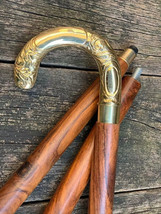 Vintage Brass umbrella Head Handle Brown Wooden Walking Stick Cane Victo... - $42.64