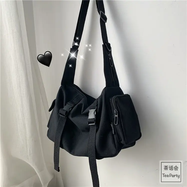 Black Crossbody Bag Women&#39;s Design Pocket Canvas Large Capacity Tote Dar... - $18.47