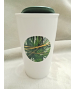Starbucks 2014 Ceramic Tumbler Coffee Cup White Green Gold Dot Circle Re... - $6.29