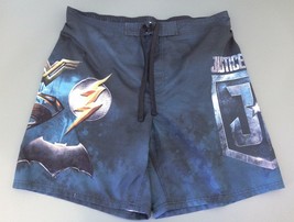 Justice League Men&#39;s X-Large Blue Black Mesh Lined Graphic Swim Shorts T... - $7.92