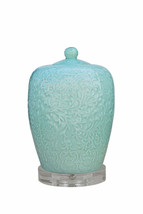Celadon Color Porcelain Ginger Jar with Crystal Base - £156.42 GBP