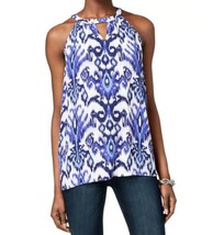 allbrand365 designer Womens Printed Keyhole Top Size Small Color Blooming Blue - £21.57 GBP