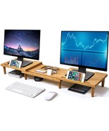 Adjustable Bamboo Dual Monitor Stands, Office Wood Riser for Desk Organizer - £47.18 GBP