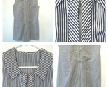 1960s Romper Skort Dress size XL Navy Blue White Stripe Zip Front Sleeve... - $39.95