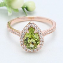 2.25 Ct Pear Cut Lab-Created Peridot Halo Engagement Ring 14K Rose Gold Plated - £89.52 GBP