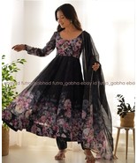 Black organza flower printed anarkali dress set,floral anarkali dress fo... - $46.00