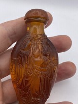 Vintage Dragon Parfum Snuff Bouteille Marron Ambre Sculpté de Verre Résine - $63.99
