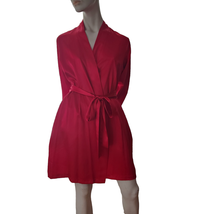 Morgan Taylor Tie Robe Short Silky Size Medium Red Long Sleeves Pockets  - £17.22 GBP