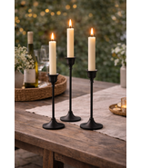 Antique Minimalist Black Tapered Candle Holder Set – Long Stemmed - $44.99