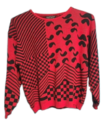 Helen Harper Sweater Size L Black Red Comma Square Retro Geometric Vinta... - $34.29 CAD