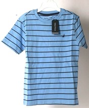 1 Ct Nautica Little Boys Medium Size 5 Short Sleeved Shirt 431 Light Blue Stripe - £16.47 GBP